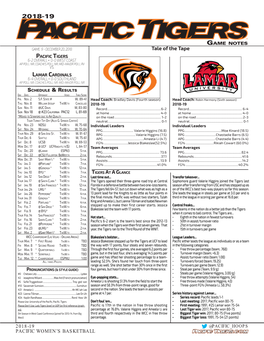 2018-19 PACIFIC WOMEN's BASKETBALL Tale of the Tape