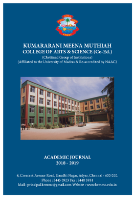 KUMARARANI MEENA MUTHIAH COLLEGE of ARTS and SCIENCE (Co-Ed.) (Affiliated to the University of Madras & Reaccredited by NAAC)
