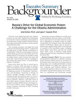 Russia's Drive for Global Economic Power: a Challenge for the Obama