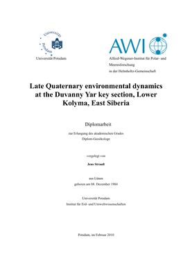 Late Quaternary Environmental Dynamics at the Duvanny Yar Key Section, Lower Kolyma, East Siberia