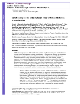 Variation in Genome-Wide Mutation Rates Within and Between Human Families