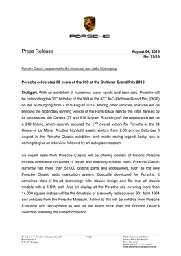 Press Release August 04, 2015 No