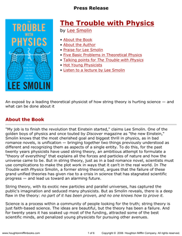 Press Release for the Trouble with Physics Published by Houghton