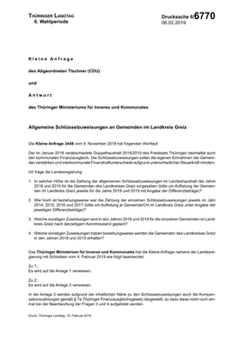 Antwort Auf Die Kleine Anfrage 3448 Des Abgeordneten Tischner (CDU)