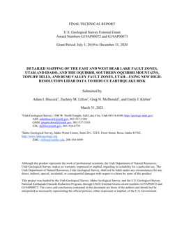 FINAL TECHNICAL REPORT U.S. Geological Survey External Grant