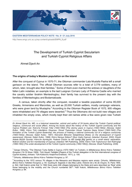 The Development of Turkish Cypriot Secularism and Turkish Cypriot Religious Affairs