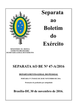 Separata Ao Boletim Do Exército Nº 47-A, De 30 De Novembro De 2016