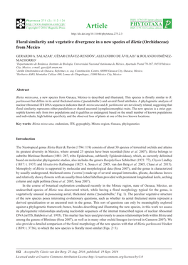 Floral Similarity and Vegetative Divergence in a New Species of Bletia (Orchidaceae) from Mexico