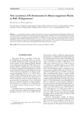 New Occurrence of B Chromosomes in Rheum Tanguticum Maxim. Ex Balf. (Polygonaceae)