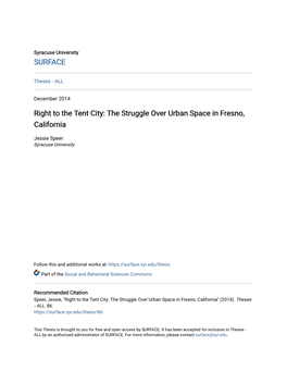 Right to the Tent City: the Struggle Over Urban Space in Fresno, California