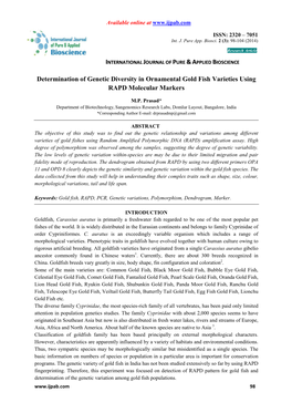 Determination of Genetic Diversity in Ornamental Gold Fish Varieties Using RAPD Molecular Markers