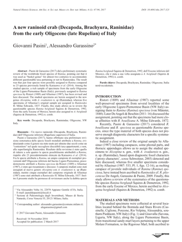 A New Raninoid Crab (Decapoda, Brachyura, Raninidae) from the Early Oligocene (Late Rupelian) of Italy