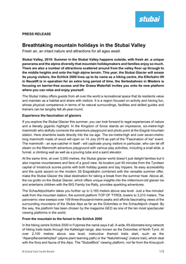 Breathtaking Mountain Holidays in the Stubai Valley Fresh Air, an Intact Nature and Attractions for All Ages Await