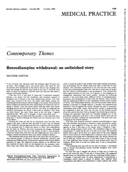 Benzodiazepine Withdrawal: an Unfinished Story