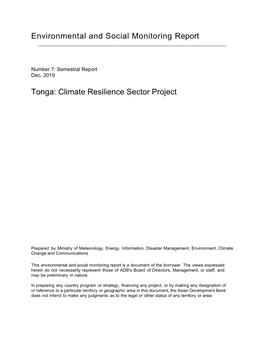 Tonga: Climate Resilience Sector Project