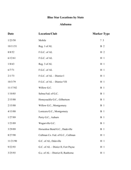 Blue Star Locations by State Alabama Date