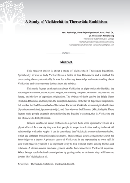 A Study of Vicikicchā in Theravāda Buddhism