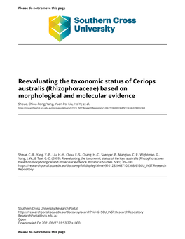 Reevaluating the Taxonomic Status of Ceriops Australis (Rhizophoraceae) Based on Morphological and Molecular Evidence