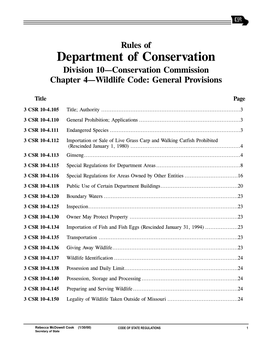 Department of Conservation Division 10—Conservation Commission Chapter 4—Wildlife Code: General Provisions