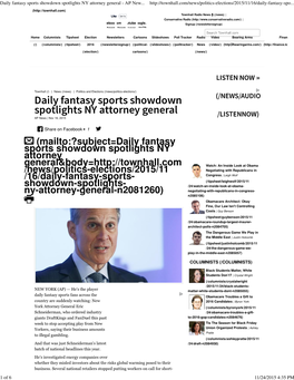 Daily Fantasy Sports Showdown Spotlights NY Attorney General - AP New