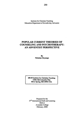 Popular Current Theories of Counseling and Psychotherapy: an Adventist Perspective