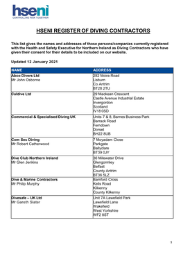 Hseni Register of Diving Contractors