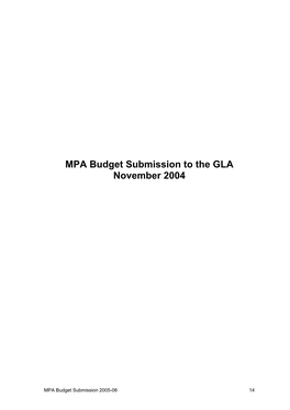 MPA Budget Submission to the GLA: November 2004