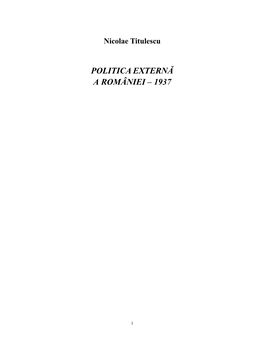 Politica Externă a României – 1937