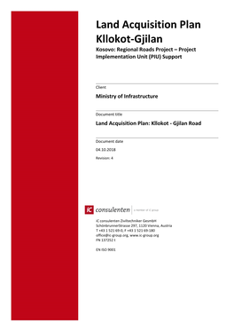 Land Acquisition Plan: Kllokot - Gjilan Road