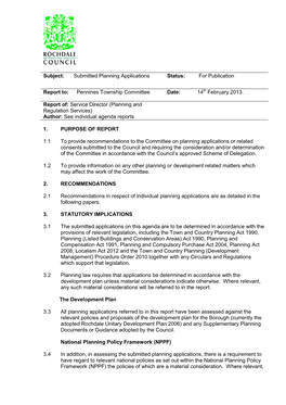 Submitted Planning Applications Status: for Publication Report To