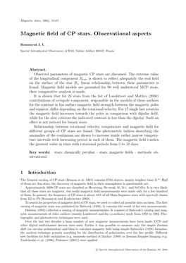 Magnetic Field of CP Stars. Observational Aspects