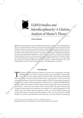 LGBTQ Studies and Interdisciplinarity: a Citation Analysis of Master's Theses