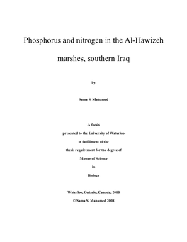 Phosphorus and Nitrogen in the Al-Hawizeh Marshes, Southern Iraq