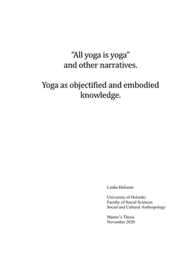 And Other Narratives. Yoga As Objectified and Embodied