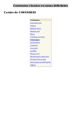 Communes Classées En Zones Déficitaires Canton De CHAVANGES
