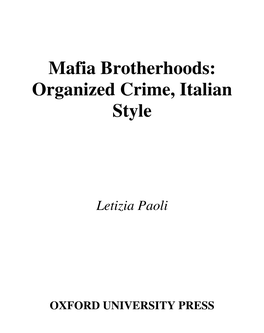 Mafia Brotherhoods: Organized Crime, Italian Style