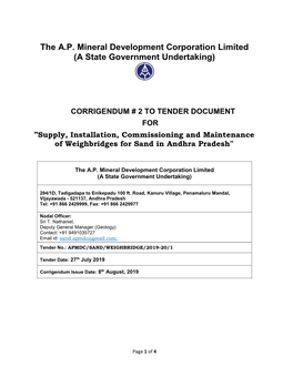 The A.P. Mineral Development Corporation Limited (A State Government Undertaking)