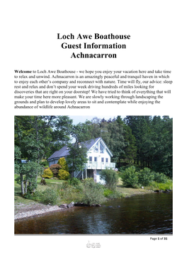 Loch Awe Boathouse Guest Information Achnacarron