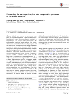 Insights Into Comparative Genomics of the Naked Mole-Rat