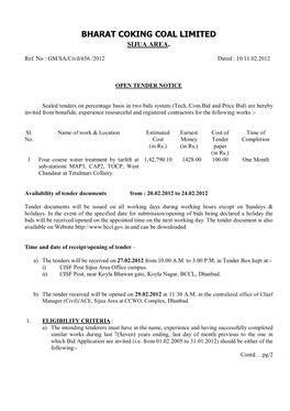 Bharat Coking Coal Limited Sijua Area