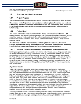 West Lake Corridor Final Environmental Impact Statement/ Record of Decision and Section 4(F) Evaluation Chapter 1 Purpose and Need