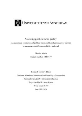 Assessing Political News Quality: an Automated Comparison of Political News Quality Indicators Across German Newspapers with Different Modalities and Reach