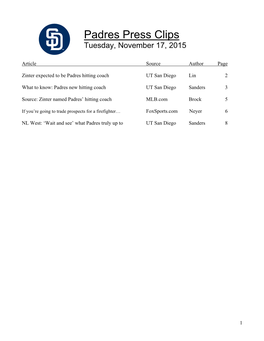 Padres Press Clips Tuesday, November 17, 2015