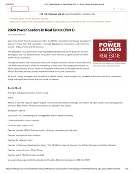 2020 Power Leaders in Real Estate (Part 1) - South Florida Business Journal