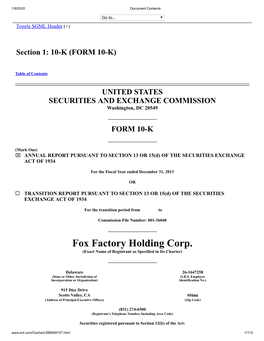 Fox Factory Holding Corp. (Exact Name of Registrant As Specified in Its Charter)