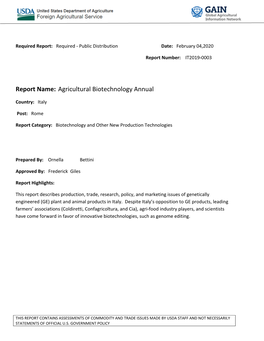Agricultural Biotechnology Annual