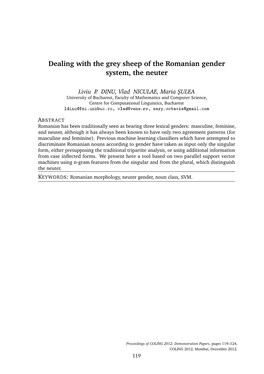 Dealing with the Grey Sheep of the Romanian Gender System, the Neuter