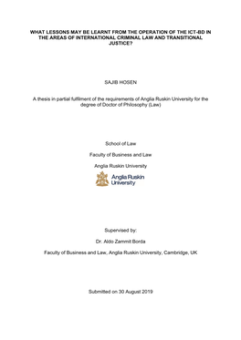 What Lessons May Be Learnt from the Operation of the Ict-Bd in the Areas of International Criminal Law and Transitional Justice?