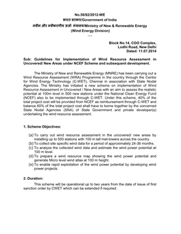 Guidelines for Implementation of Wind Resource Assessment in Uncovered/ New Areas Under NCEF Scheme and Subsequent Development