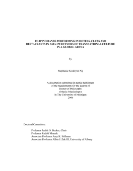 Filipino Bands Performing in Hotels, Clubs and Restaurants in Asia: Purveyors of Transnational Culture in a Global Arena